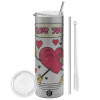 Tumbler stainless steel Silver 600ml, with metal straw & cleaning brush