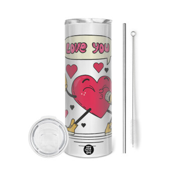 LOVE YOU SINGER!!!, Tumbler ποτήρι θερμό από ανοξείδωτο ατσάλι 600ml, με μεταλλικό καλαμάκι & βούρτσα καθαρισμού