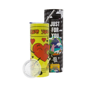 LOVE YOU SINGER!!!, Neon Yellow Travel Tumbler, with metal straw (Stainless steel 304 Food grade, BPA free, 600ml)