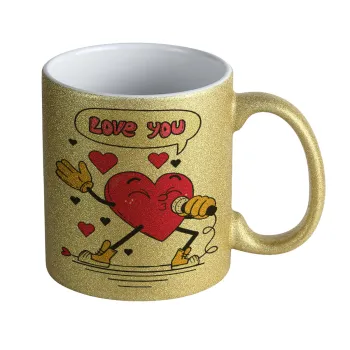 LOVE YOU SINGER!!!, Κούπα Χρυσή Glitter που γυαλίζει, κεραμική, 330ml