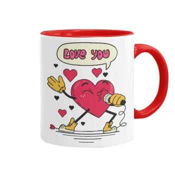 LOVE YOU SINGER!!!, Κούπα χρωματιστή κόκκινη, κεραμική, 330ml