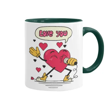 LOVE YOU SINGER!!!, Κούπα χρωματιστή πράσινη, κεραμική, 330ml