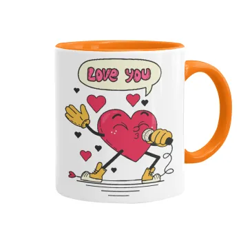LOVE YOU SINGER!!!, Κούπα χρωματιστή πορτοκαλί, κεραμική, 330ml
