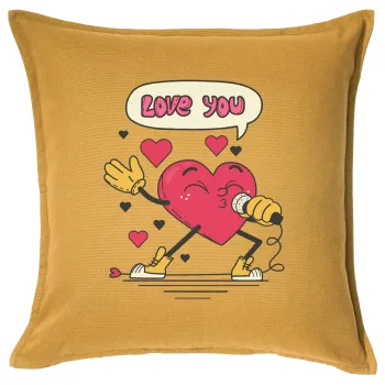 LOVE YOU SINGER!!!, Sofa cushion YELLOW 50x50cm includes filling