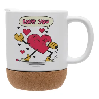 LOVE YOU SINGER!!!, Κούπα, κεραμική με βάση φελού και καπάκι (ΜΑΤ), 330ml