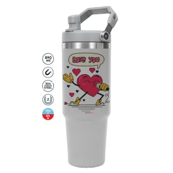 LOVE YOU SINGER!!!, GREY color, 890ml (30oz) stainless Steel Tumbler with Handle