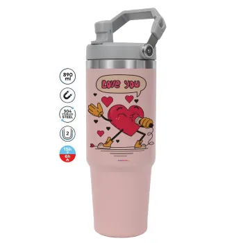 LOVE YOU SINGER!!!, Pink color, 890ml (30oz) stainless Steel Tumbler with Handle