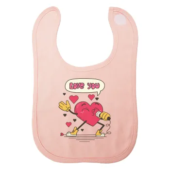 LOVE YOU SINGER!!!, Σαλιάρα με Σκρατς ΡΟΖ 100% Organic Cotton (0-18 months)