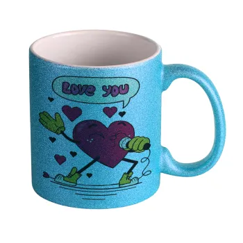 LOVE YOU SINGER!!!, Κούπα Σιέλ Glitter που γυαλίζει, κεραμική, 330ml