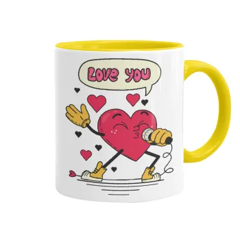 LOVE YOU SINGER!!!, Κούπα χρωματιστή κίτρινη, κεραμική, 330ml