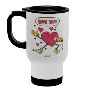 LOVE YOU SINGER!!!, Κούπα ταξιδιού ανοξείδωτη με καπάκι, διπλού τοιχώματος (θερμό) λευκή 450ml
