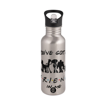 You've Got a Friend in Me, Water bottle Silver with straw, stainless steel 600ml