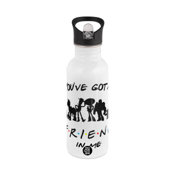You've Got a Friend in Me, White water bottle with straw, stainless steel 600ml