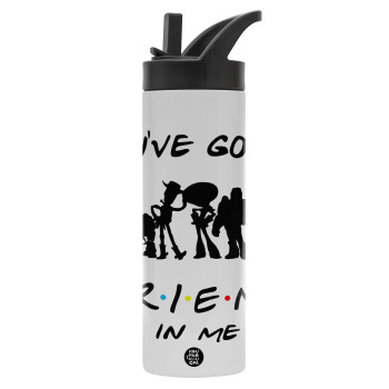 You've Got a Friend in Me, Metallic thermos bottle with straw & handle, stainless steel (Stainless steel 304), double-walled, 600ml.