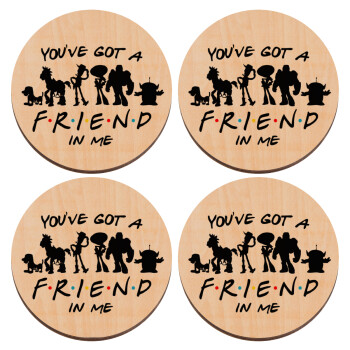 You've Got a Friend in Me, ΣΕΤ x4 Σουβέρ ξύλινα στρογγυλά plywood (9cm)