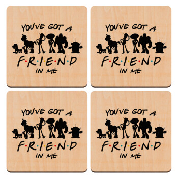 You've Got a Friend in Me, ΣΕΤ x4 Σουβέρ ξύλινα τετράγωνα plywood (9cm)