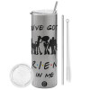 Tumbler stainless steel Silver 600ml, with metal straw & cleaning brush