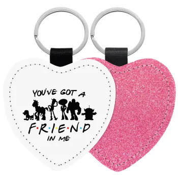 You've Got a Friend in Me, Μπρελόκ PU δερμάτινο glitter καρδιά ΡΟΖ