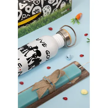 You've Got a Friend in Me, Πασχαλινή Λαμπάδα με παγούρι μεταλλικό Ασημένιο αλουμινίου (500ml) & κερί αρωματικό πλακέ (30cm) (ΤΙΡΚΟΥΑΖ)