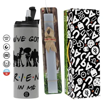 You've Got a Friend in Me, Πασχαλινή Λαμπάδα με Travel Tumbler θερμό (600ml, BPA free) & κερί αρωματικό πλακέ (30cm) (ΓΚΡΙ)