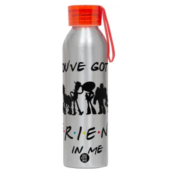 You've Got a Friend in Me, Αλουμινένιο Αθλητικό Μπουκάλι 650ml – Ασημί με Κόκκινο Καπάκι και Λουράκι Σιλικόνης