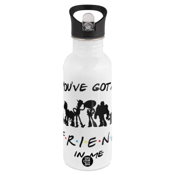 You've Got a Friend in Me, White water bottle with straw, stainless steel 600ml