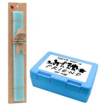 You've Got a Friend in Me, Easter Set, children's snack container BLUE & Easter aromatic flat candle (30cm) (TURQUOISE)