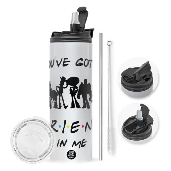 You've Got a Friend in Me, Travel Tumbler θερμό με διπλό καπάκι, μεταλλικό καλαμάκι και βούρτσα καθαρισμού (Ανωξείδωτο 304 Food grade, BPA free, 600ml)