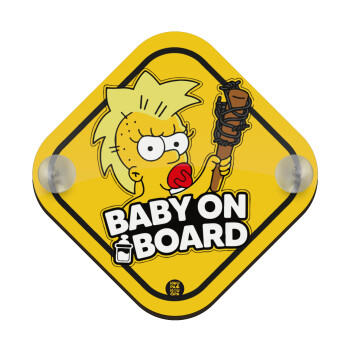 The Simpsons, Σήμανση αυτοκινήτου Baby On Board ξύλινο με βεντουζάκια (16x16cm)