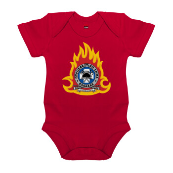 Πυροσβεστικό σώμα Ελλάδος σκούρο, Βρεφικό φορμάκι μωρού, ΚΟΚΚΙΝΟ, 100% Organic Cotton, κοντομάνικο