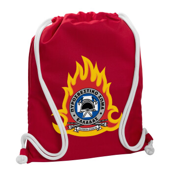 Πυροσβεστικό σώμα Ελλάδος σκούρο, Τσάντα πλάτης πουγκί GYMBAG Κόκκινη, με τσέπη (40x48cm) & χονδρά κορδόνια