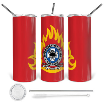 Πυροσβεστικό σώμα Ελλάδος σκούρο, Tumbler stainless steel 600ml, with metal straw & cleaning brush