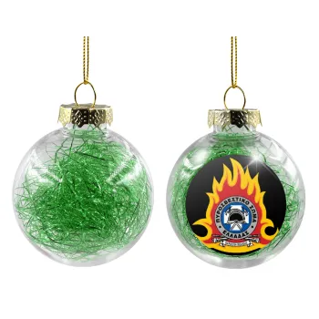 Πυροσβεστικό σώμα Ελλάδος σκούρο, Στολίδι Χριστουγεννιάτικη μπάλα δένδρου διάφανη με πράσινο γέμισμα 8cm