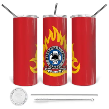 Πυροσβεστικό σώμα Ελλάδος σκούρο, Tumbler stainless steel 600ml, with metal straw & cleaning brush