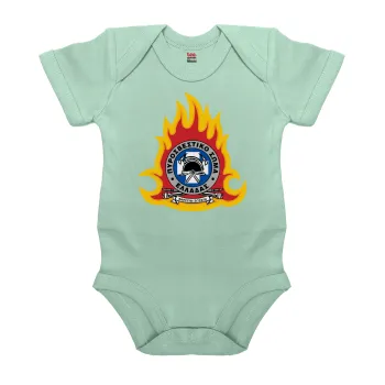 Πυροσβεστικό σώμα Ελλάδος σκούρο, Βρεφικό φορμάκι μωρού, 0-18 μηνών, mint (Μέντα), 100% Organic Cotton, κοντομάνικο