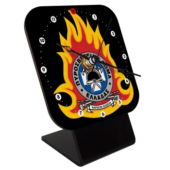 Πυροσβεστικό σώμα Ελλάδος σκούρο, Quartz Wooden table clock with hands (10cm)