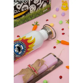 Πυροσβεστικό σώμα Ελλάδος σκούρο, Πασχαλινή Λαμπάδα με παγούρι μεταλλικό (620ml, stainless steel) & κερί αρωματικό πλακέ (30cm) (ΡΟΖ)