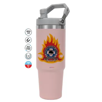 Πυροσβεστικό σώμα Ελλάδος σκούρο, Pink color, 890ml (30oz) stainless Steel Tumbler with Handle