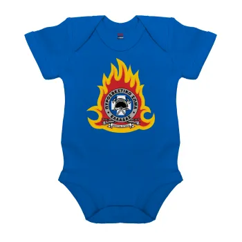Πυροσβεστικό σώμα Ελλάδος σκούρο, Βρεφικό φορμάκι μωρού, Μπλε Κοβαλτίου, 100% Organic Cotton, κοντομάνικο