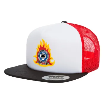 Πυροσβεστικό σώμα Ελλάδος σκούρο, Adult Foam Flat Snapback with Mesh Black-White-Red (POLYESTER, ADULT, UNISEX, ONE SIZE)