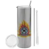 Tumbler stainless steel Silver 600ml, with metal straw & cleaning brush