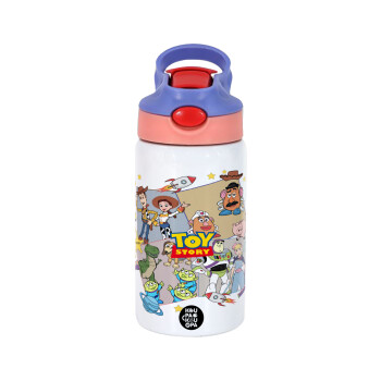 toystory characters, Children's hot water bottle, stainless steel, with safety straw, pink/purple (350ml)