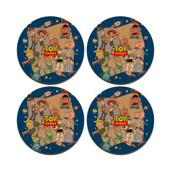 toystory characters, ΣΕΤ x4 Σουβέρ ξύλινα στρογγυλά plywood (9cm)