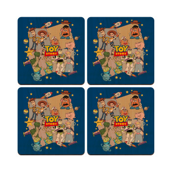 toystory characters, ΣΕΤ x4 Σουβέρ ξύλινα τετράγωνα plywood (9cm)