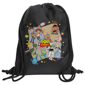 toystory characters, Τσάντα πλάτης πουγκί GYMBAG Μαύρη, με τσέπη (40x48cm) & χονδρά κορδόνια