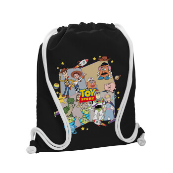 toystory characters, Τσάντα πλάτης πουγκί GYMBAG Μαύρη, με τσέπη (40x48cm) & χονδρά λευκά κορδόνια
