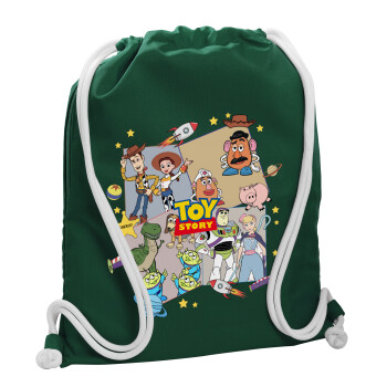 toystory characters, Τσάντα πλάτης πουγκί GYMBAG BOTTLE GREEN, με τσέπη (40x48cm) & χονδρά λευκά κορδόνια