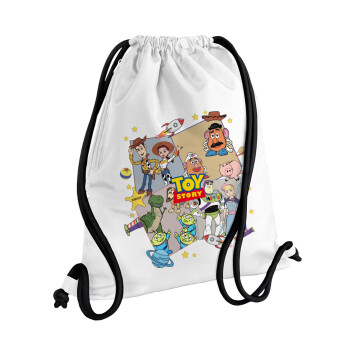 toystory characters, Τσάντα πλάτης πουγκί GYMBAG λευκή, με τσέπη (40x48cm) & χονδρά κορδόνια