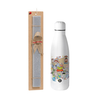 toystory characters, Easter Set, metallic stainless thermos bottle (500ml) & scented flat Easter candle (30cm) (GRAY)