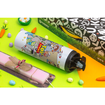 toystory characters, Easter candle,Travel Tumbler 2 Lids, with metal straw & cleaning brush & aromatic flat candle (30cm) (PINK)